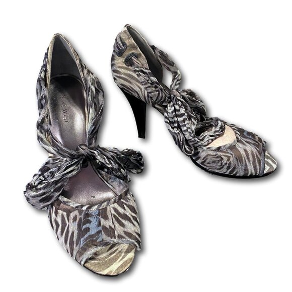 Nine West Zeebra Peep Toe Pumps Shoes w Sexy Bow NEW- SIZE 10 - Picture 5 of 6